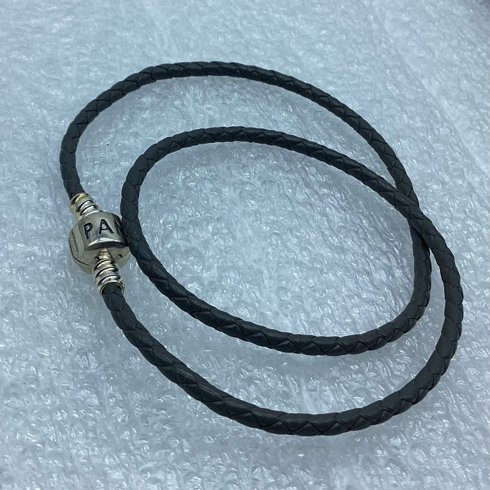 Pandora,” 20CM/7.78 “ Double Dark Grey Braided Leather Square Clasp